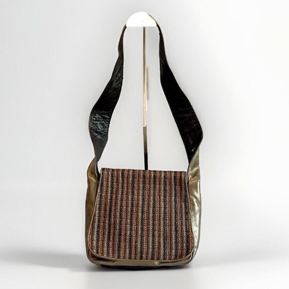 SHARIF Metallic Brown Orange Woven Shoulder Bag Flap Square Tote Bag 80’s VTG - Picture 1 of 15